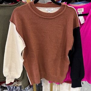 ANNIEWEAR Colorblock Crewneck Sweater in Rust, Cream & Black